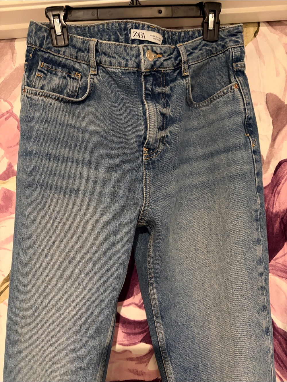 Zara Medium Blue High-Rise Straight Jeans